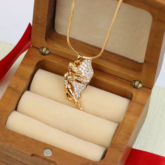 "Angel Wings Pendant in Rose Gold with CZ Stones, XPPT1395 - Picture 8 of 13